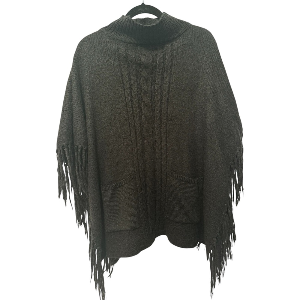 Madden NYC Elegant Black Fringe Poncho OS